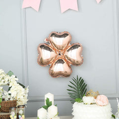 10 Pack 15" Rose Gold Four Leaf Clover Shaped Mylar Foil Balloons