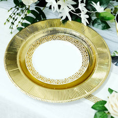 25-Pack Disposable Round Charger Plates in Metallic Gold Sunray Design - 350GSM Heavy Duty Paper Chargers for Chic Table Settings 13"