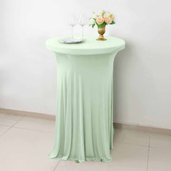 Spandex 32" Round Cocktail Table Cover Skirt Sage Green With Natural Wavy Drapes