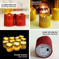 12-Pack LED Votive Candles Glittered Silver Design - Reusable Flameless Battery Operated Lights