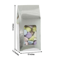 25 Pack Silver Tote With Window Party Favor Candy Gift Boxes 2.75" X 1.5" X 6"