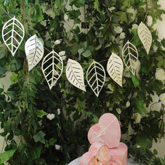 7ft Silver Foiled Paper Assorted Leaves Hanging Garland Banner