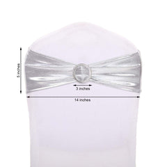 5 Pack Metallic Spandex Chair Sashes Silver - Stretch Fit Chair Bands With Round Diamond Buckles