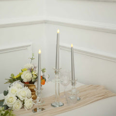 3-Pack LED Decorative Lighting Warm Flickering Silver - Flameless Taper Candles 11"