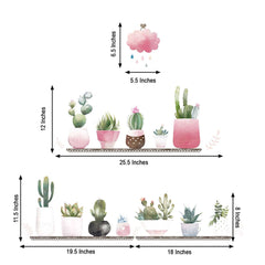 Succulent Potted Plants on Shelf Wall Decals, Peel and Stick Decor Stickers