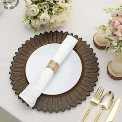6-Pack Plastic Round Charger Plates 13" in Natural with Sunflower Rim, Matte Finish Disposable Dinner Charger Tableware