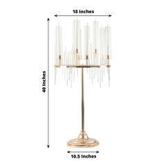 Metal 9-Arm Round Cluster Taper Candelabra Table Centerpiece Gold - Candlestick Holder Table Centerpiece With Drip Accents and Clear Glass Shades 40"