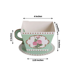 25 Pack Turquoise Mini Teacup and Saucer Party Favor Boxes with Rose Floral Print, Tea Time Candy Boxes - 4"x3"