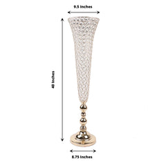2-Pack Crystal Beaded Trumpet Vase Set Gold - Table Centerpiece for Grand Occasions 40"