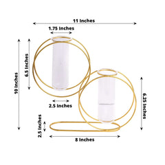 2 Pack 10" Gold Metal Geometric Floating Glass Vase Centerpiece, Nordic Style Double Ring Test Tube Flower Vase