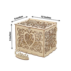 Natural Wooden Laser Cut "Mr. & Mrs." Wedding Card Box With Label, Rustic DIY Hollow Money Box And Stand - 12"x9"
