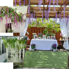 42" Silk Hanging Wisteria Flower Garland Vines in Lavender Lilac, Elaborated 5 Full Strands in 1 Bush