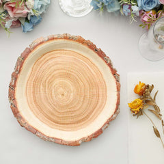 25-Pack Paper 10" Round Dinner Plates in Natural Wood Slice Print - Rustic & Nature-Inspired Disposable Party Plates