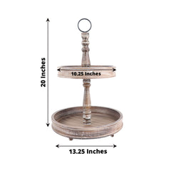 2-Tier Wooden Serving Tray Stand Rustic Brown Design - Farmhouse Style Cupcake Display 20"