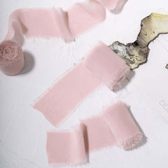 2 Pack 6yd Blush Silk-Like Chiffon Linen Ribbon Roll For Bouquets, Wedding Invitations Gift Wrapping