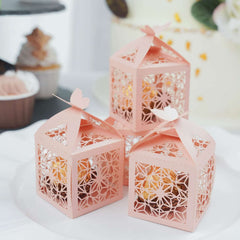 25 Pack Blush Butterfly Top Laser Cut Favor Candy Gift Box