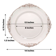 6-Pack Acrylic Round Charger Plates 13" in Clear with Rose Gold Embossed Baroque Rim, Antique Decorative Dinner Party Charger Tableware