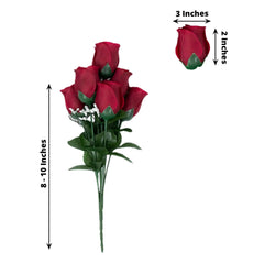 12 Bushes Burgundy Artificial Premium Silk Flower Rose Bud Bouquets