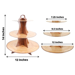 3-Tier Cardboard Cupcake Stand Natural Wood Plank Print - Reusable Dessert Table Display Tower for Classy Birthday Wedding Party Decoration 14"
