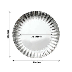 50-Pack Paper 5" Round Dessert Plates in Metallic Silver with Scalloped Rim - Disposable 250GSM Appetizer Party Plates