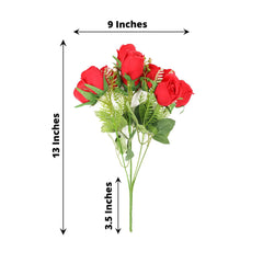 3 Pack 13" Red Real Touch Silk Rose Bud Flower Bridal Bouquets, Artificial Floral Bush Arrangements