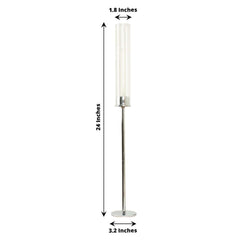 2-Pack Silver Metal Taper Candlestick Holders, Clear Glass Hurricane Candle Stands With Chimney Candle Shades 24"
