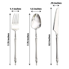 24-Pack Plastic Utensil Set with Roman Column Handle Silver - Disposable Silverware