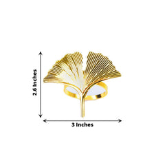 4 Pack Metallic Gold Ginkgo Leaf Napkin Rings, Ornate Design Linen Napkin Holders