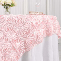 Satin 72"x72" Table Overlay Square Tablecloth Blush - 3D Rosette Table Cover