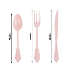 72 Pcs Plastic Silverware Set in Baroque Style Blush - Heavy Duty Disposable Knife, Fork, and Spoon Set