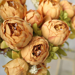 2 Pack 19" Gold Artificial Peony Flower Wedding Bouquets, Faux Silk Flower Arrangements