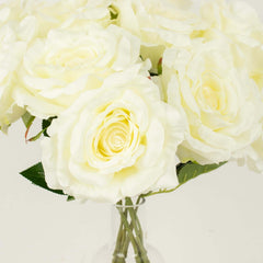 2 Bushes 17" Ivory Premium Silk Jumbo Rose Flower Bouquet, High Quality Artificial Wedding Floral Arrangements
