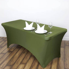 Stretch Spandex 6ft Rectangle Tablecloth Olive Green - Durable Form-Fitting Table Cover for Events & Presentations