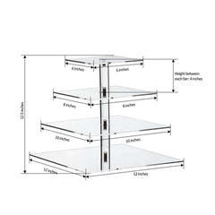 4-Tier Acrylic Square Cupcake Stand Clear - Heavy Duty Dessert Tower Display Holder for Pastries Appetizers & Snacks 12"