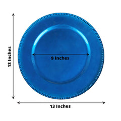 6-Pack Acrylic Round Charger Plates 13" in Royal Blue with Beaded Rim, Dinner Charger Event Tabletop Decor