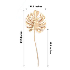 3 Pack 29" Metallic Gold Artificial Monstera Leaf Stems, Faux Palm Leaves, Tropical Floral Arrangements, Faux Plant Vase Filler