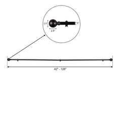 42"-126" Adjustable Curtain Rod Set, Bronze, Round Finials