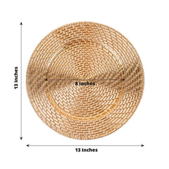 6-Pack Acrylic Round Charger Plates 13" in Metallic Gold with Swirl Rattan Pattern, Farmhouse Plastic Charger Tableware