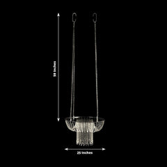 Acrylic Hanging Chandelier Cake Stand with Crystal Drapes - Suspended Round Wedding Cake Swing with 5ft Steel Wire Chains 25"