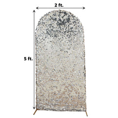 5ft Sparkly Silver Double Sided Big Payette Sequin Chiara Backdrop Stand Cover For Fitted Round Top Wedding Arch