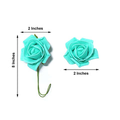 24 Roses 2" Turquoise Artificial Foam Flowers With Stem Wire and Leaves
