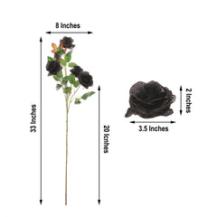2 Bouquets 33" Tall Black Artificial Silk Rose Flower Bush Stems