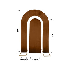 Set of 2 Brown Spandex Fitted Wedding Arch Covers for Round Top and Double Arch Chiara Backdrop Stands - 6ft,8ft