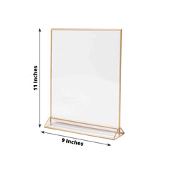 6-Pack Gold Acrylic Rectangular Frame Sign Holders Clear Double-Sided Display with White Cardboard - Suitable for Banquets 9"x11"