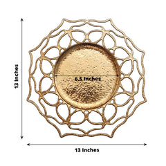 6-Pack Acrylic Round Charger Plates 13" in Gold with Floral Cutout Design, Hollow Flower Plastic Decorative Dinner Party Charger Tableware