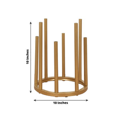 Flower Vase Gold Metal Minimalist 8-Tubes Round Base Design - Single Stem Bud Centerpiece for Arrangements 10"
