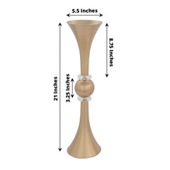 2-Pack Flower Vases Trumpet Design with Crystal Embellishments Gold - Reversible Plastic Table Centerpieces 21"