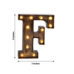 LED Marquee Letter "F" Industrial Style Antique Black - Light-Up Alphabet Sign for Weddings & Displays 9"