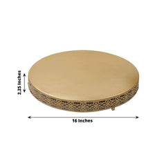 Metal 16" Round Pedestal Cake Stand Gold - Cupcake Dessert Display Centerpiece Stand with Intricate Fleur De Lis Design for Buffet Table Sweets Station