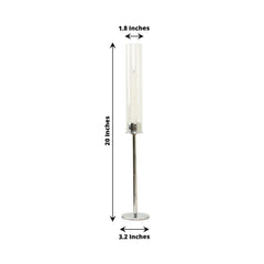 2-Pack Silver Metal Taper Candlestick Holders, Clear Glass Hurricane Candle Stands With Chimney Candle Shades 20"